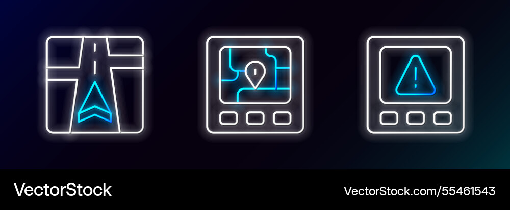 Set line gps device error with map and icon Set line gps device error with map and icon vector image