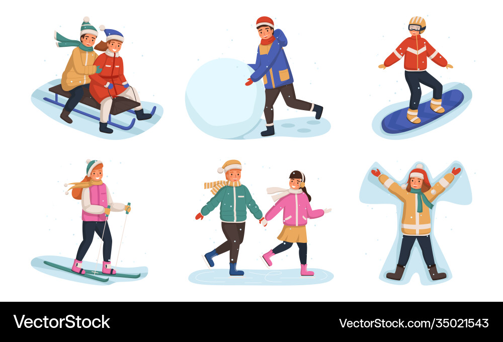 Winter Outdoor Spiele lächeln Kinder Aktivität verbringen Winter Outdoor Spiele lächeln Kinder Aktivität verbringen vektorbild