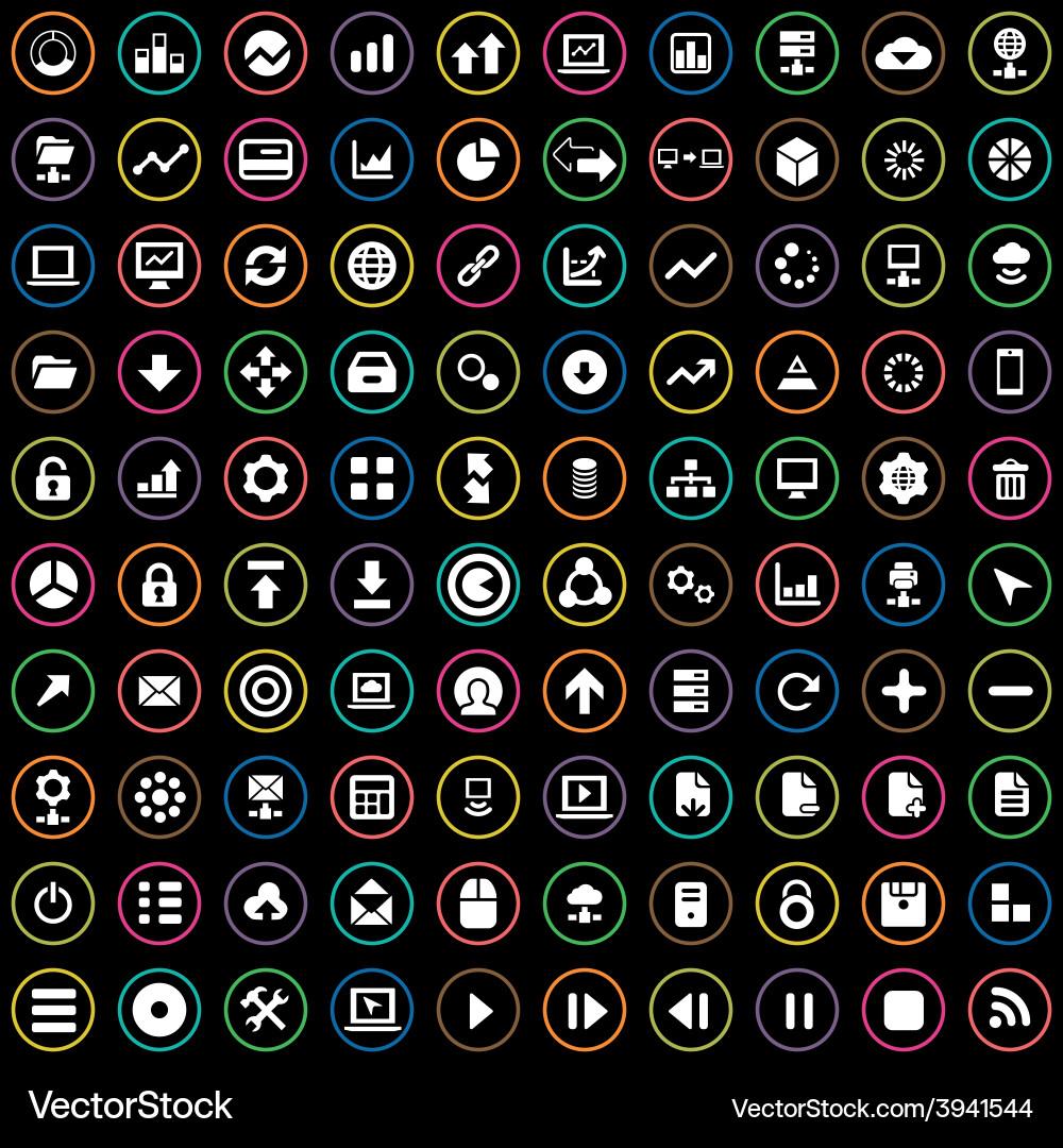 100 big data database icons set vector image