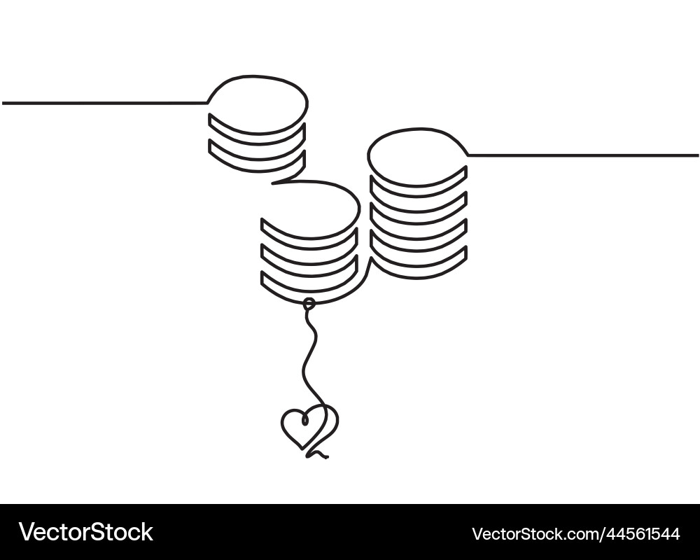 Abstract coins with heart as continuous lines Abstract coins with heart as continuous lines vector image