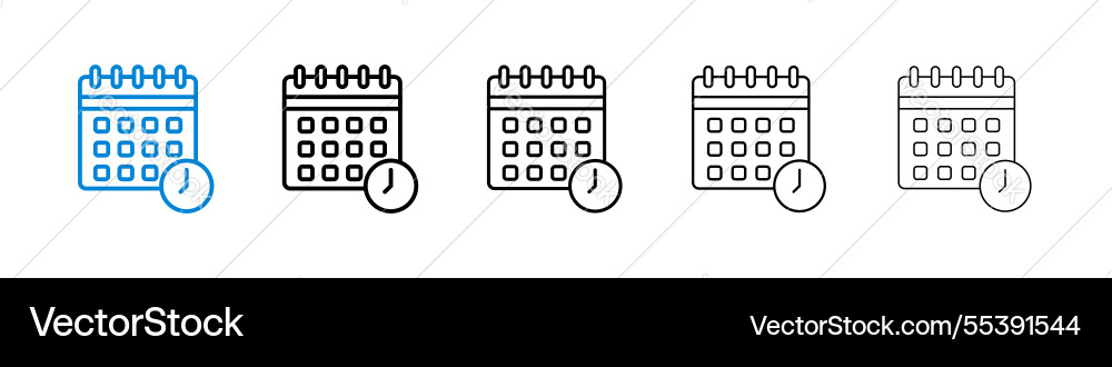 Calendar clock icons in five different stroke Vector Image