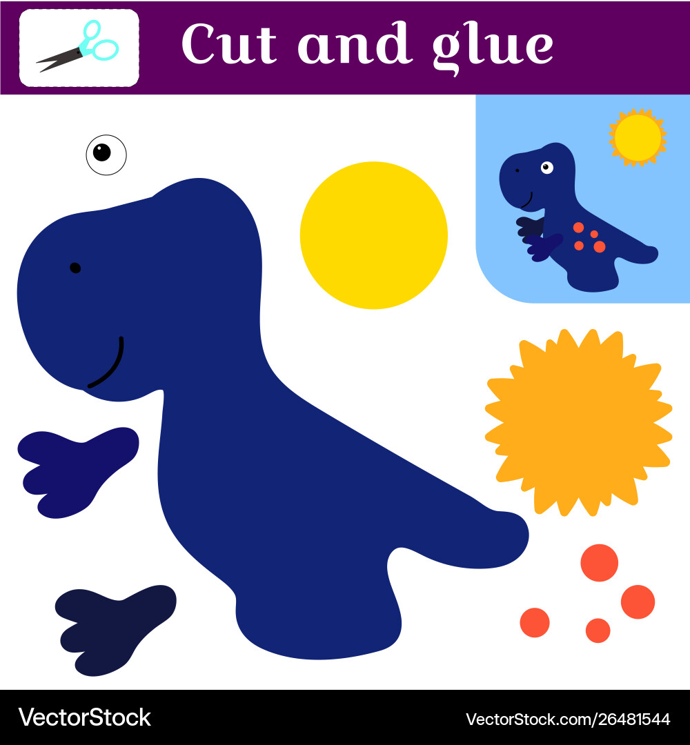Dinosaur Cut and Glue Game Vector Image