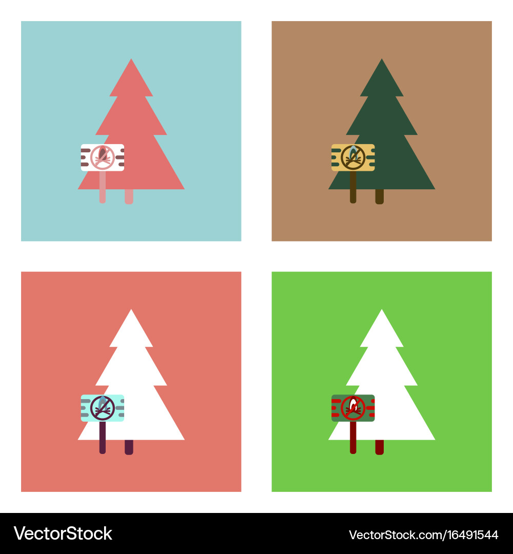 Flat icon design collection fir-tree with plaque vector image