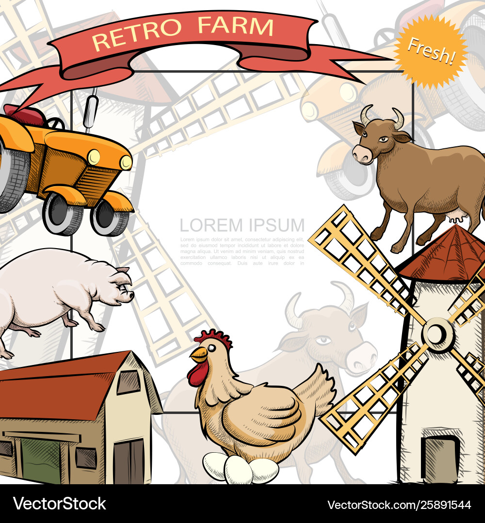 Hand drawn farming colorful template Vector Image