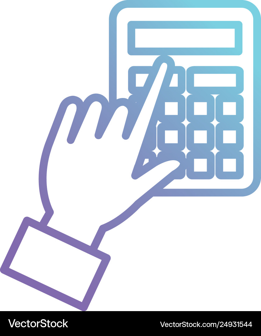 Hand using calculator math device icon Hand using calculator math device icon Vector Image