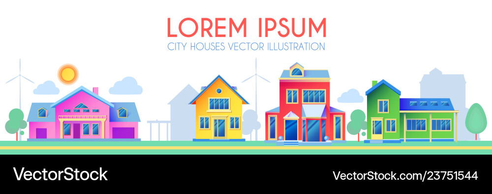 House exterior town landscape houses along House exterior town landscape houses along vector image