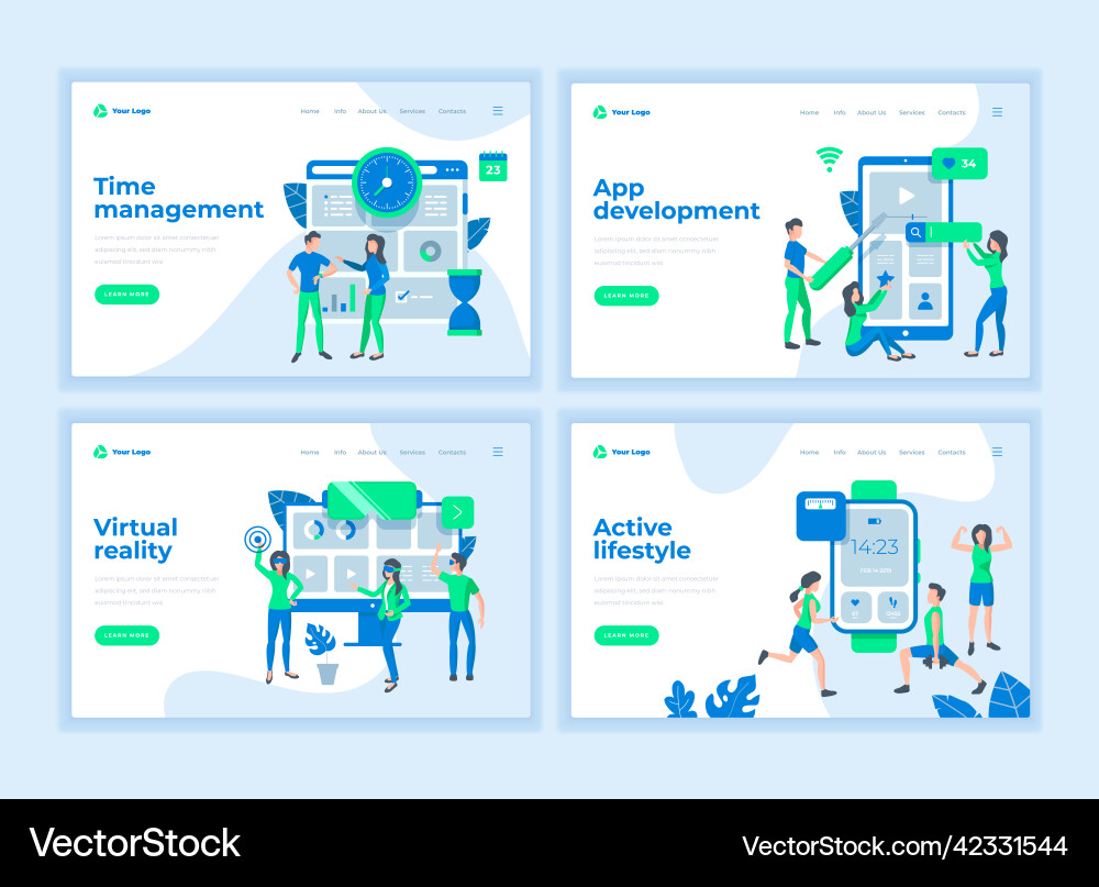 Landing page templates concept with cartoon office Landing page templates concept with cartoon office vector image