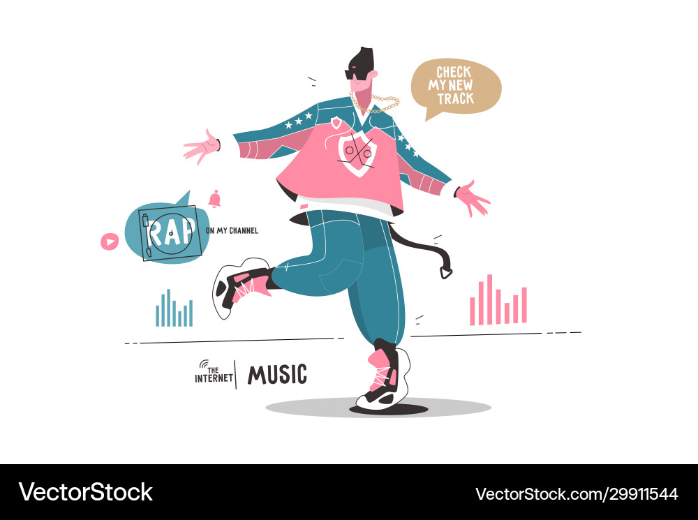 Man listening music via internet app vector image