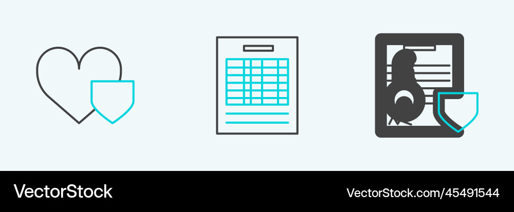 Set line document with key shield heart Set line document with key shield heart vector image
