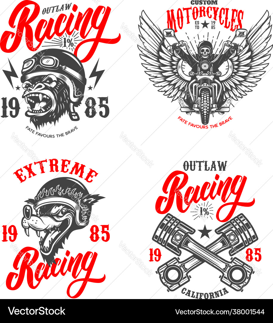 Set Racer Embleme gekreuzte Kolben Gorilla Set Racer Embleme gekreuzte Kolben Gorilla vektorbild