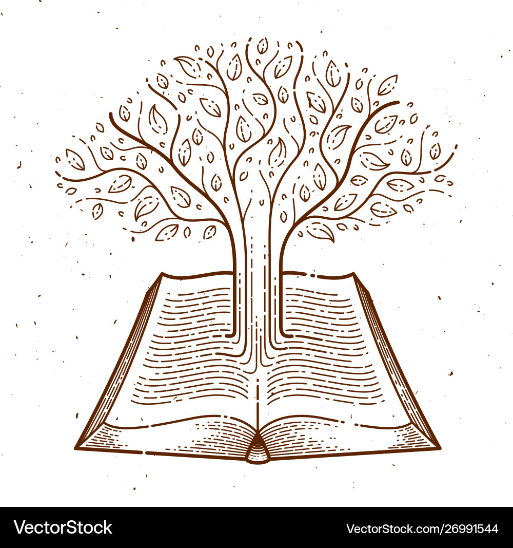 Tree growing from text lines an open vintage Tree growing from text lines an open vintage Vector Image
