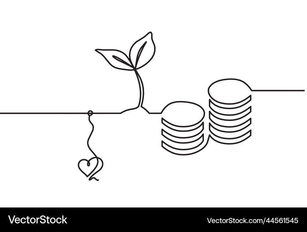 Abstract coins with heart as continuous lines vector image