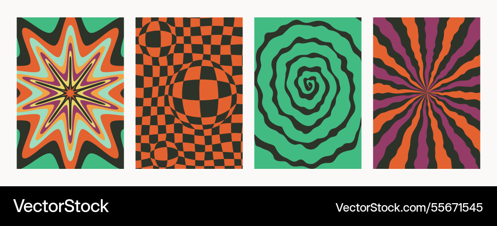 Abstract psychedelic retro pattern set groovy Abstract psychedelic retro pattern set groovy vector image