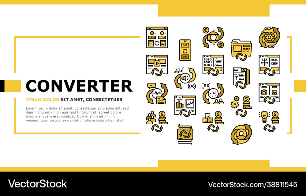 Converter application landing header Converter application landing header vector image