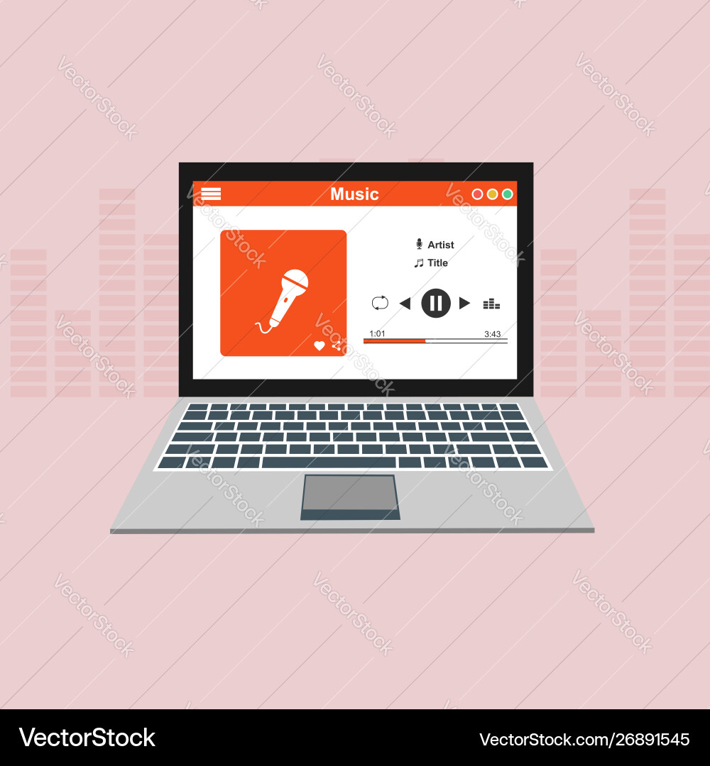 Media player application app template with flat Media player application app template with flat vector image