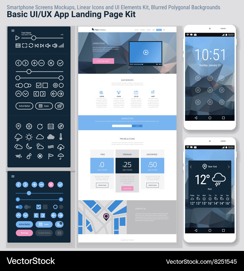 Polygonal UI Kit - Mobile App Template vector image