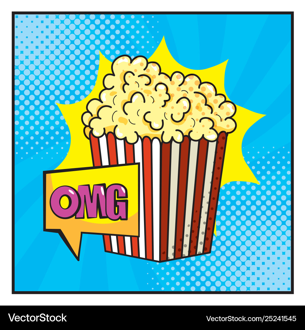 Popcorn with omg message inside square chat bubble vector image