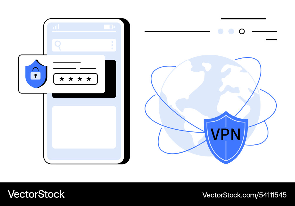 Secured mobile access with vpn and password Secured mobile access with vpn and password vector image