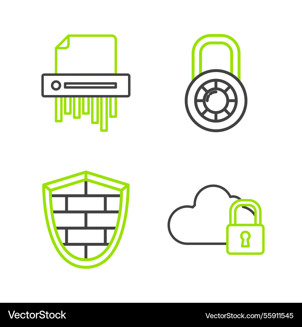 Set line cloud computing lock shield with cyber Set line cloud computing lock shield with cyber vector image
