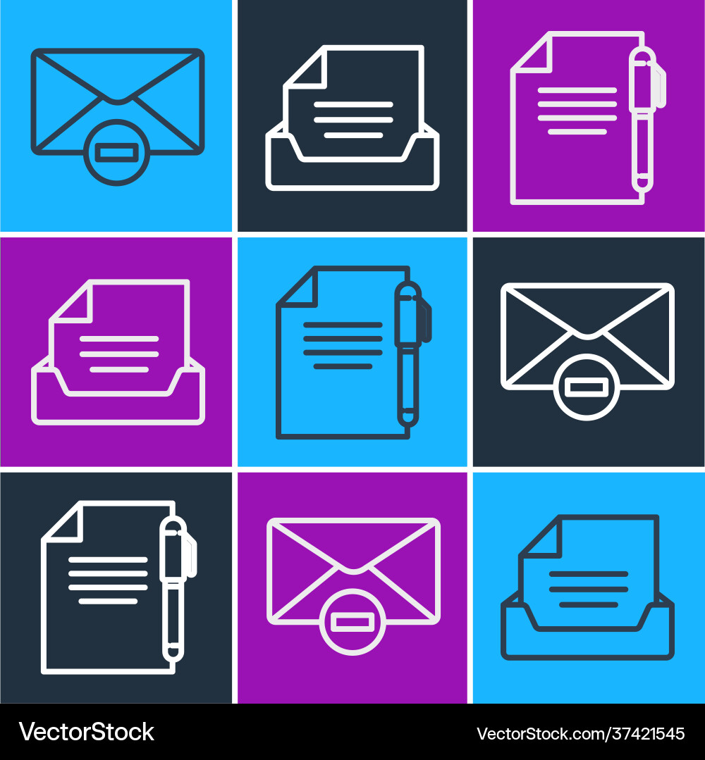 Set line delete envelope document and pen Vector Image