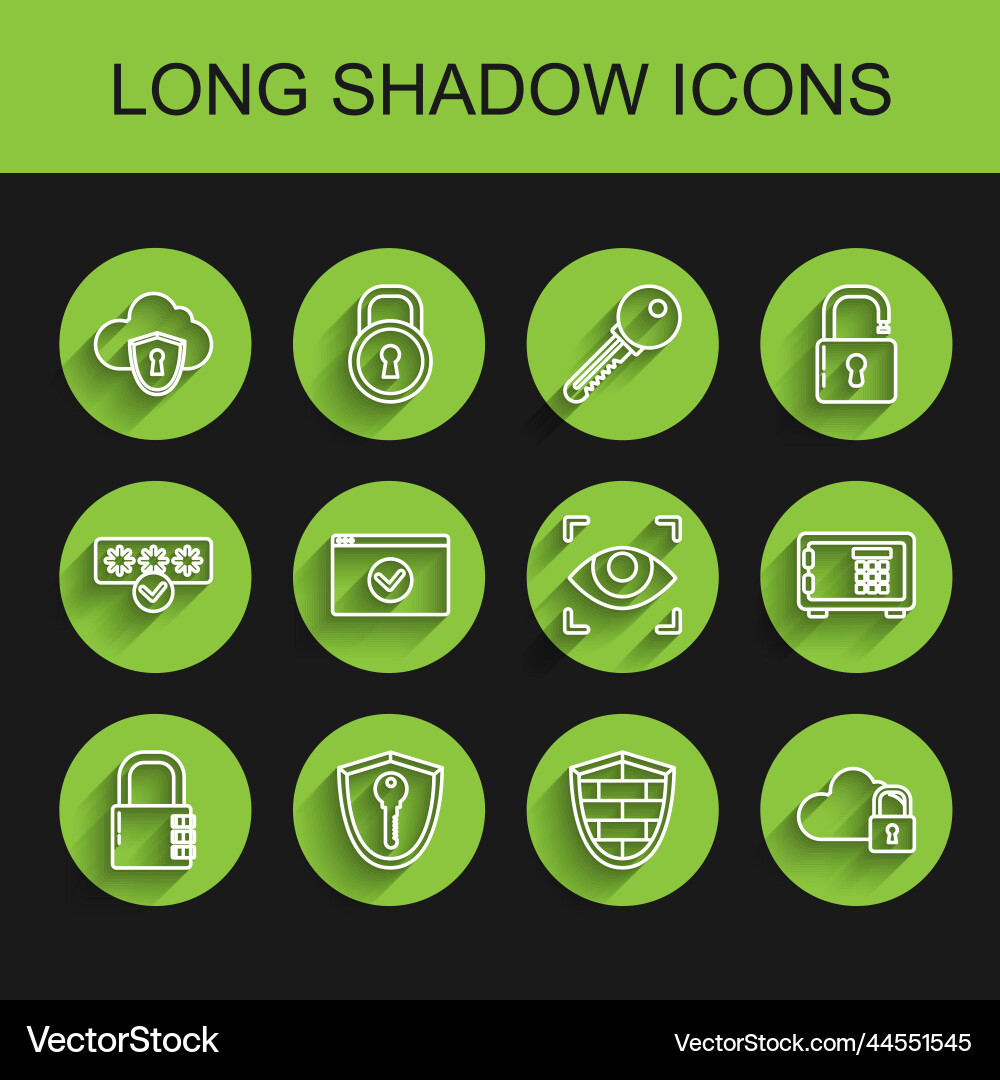 Set line safe combination lock shield with key Vector Image