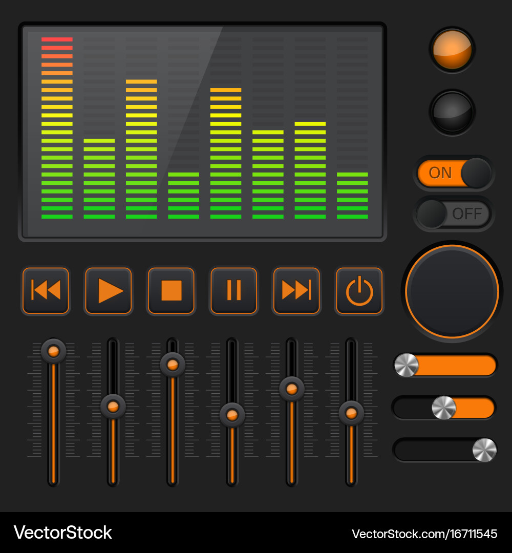 Sound equalizer with slider and media player vector image