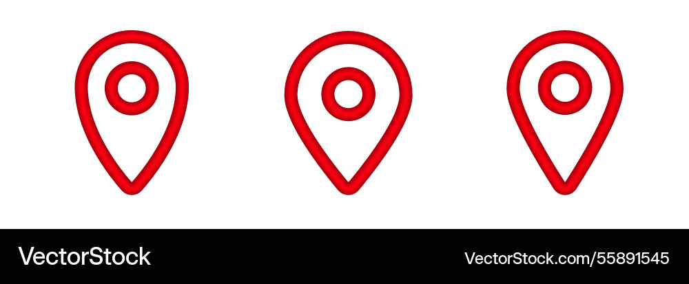 Three bold red location icons in sequence vector image