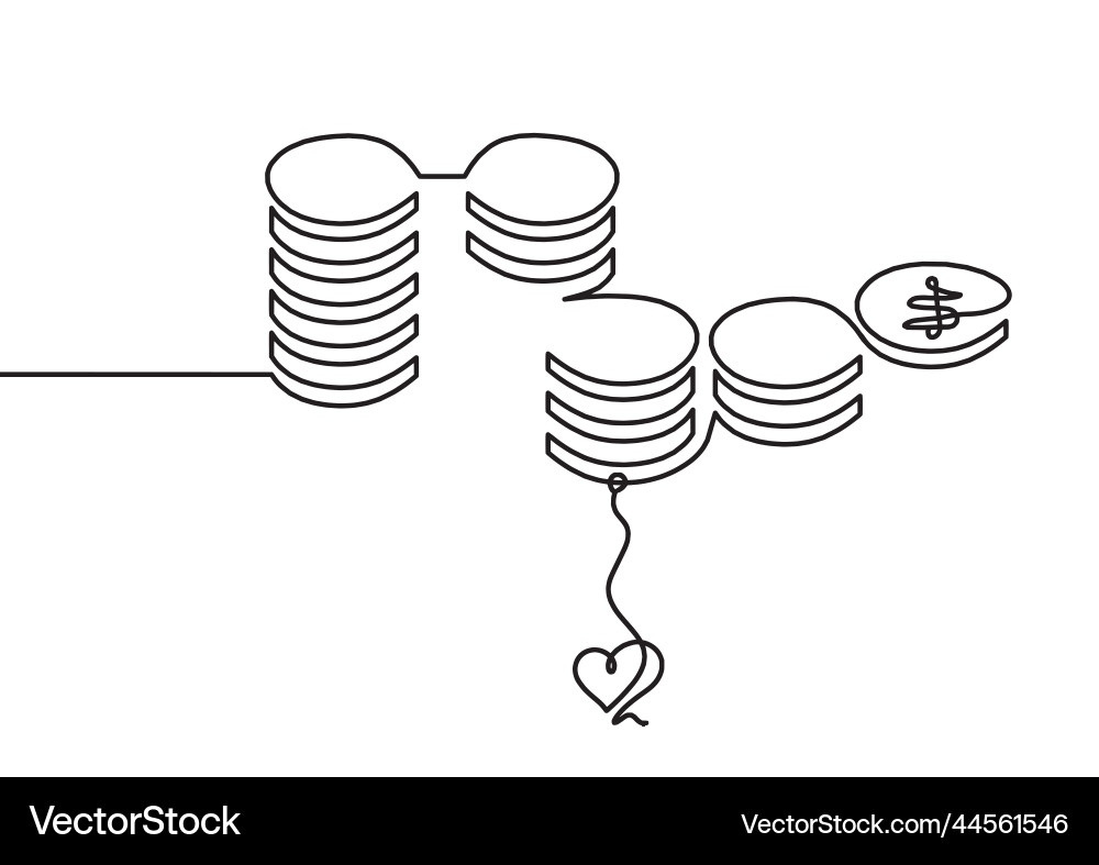 Abstract coins with heart as continuous lines Abstract coins with heart as continuous lines Vector Image