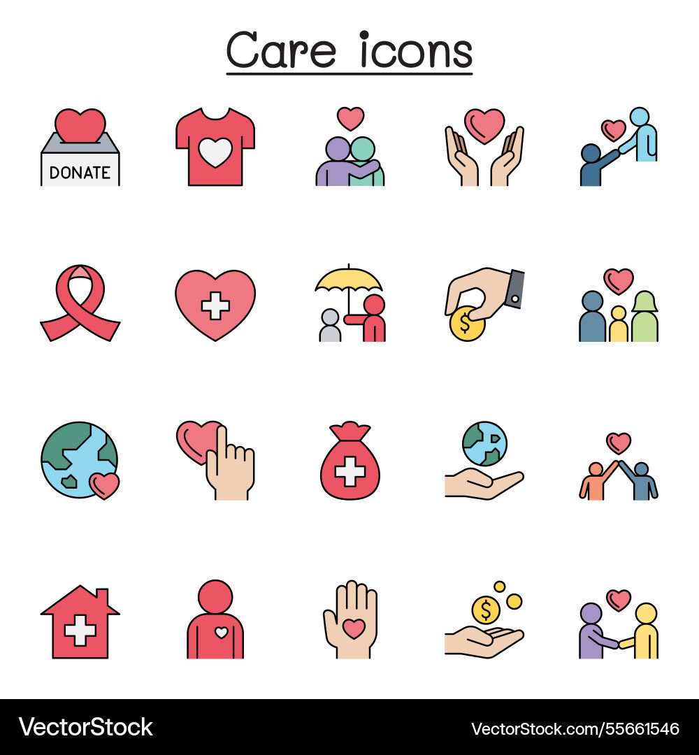 Care icon set in color line style Vector Image