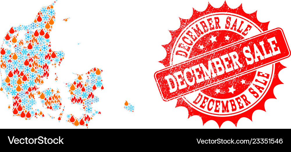 Collage map of denmark flame and snowflakes Collage map of denmark flame and snowflakes vector image