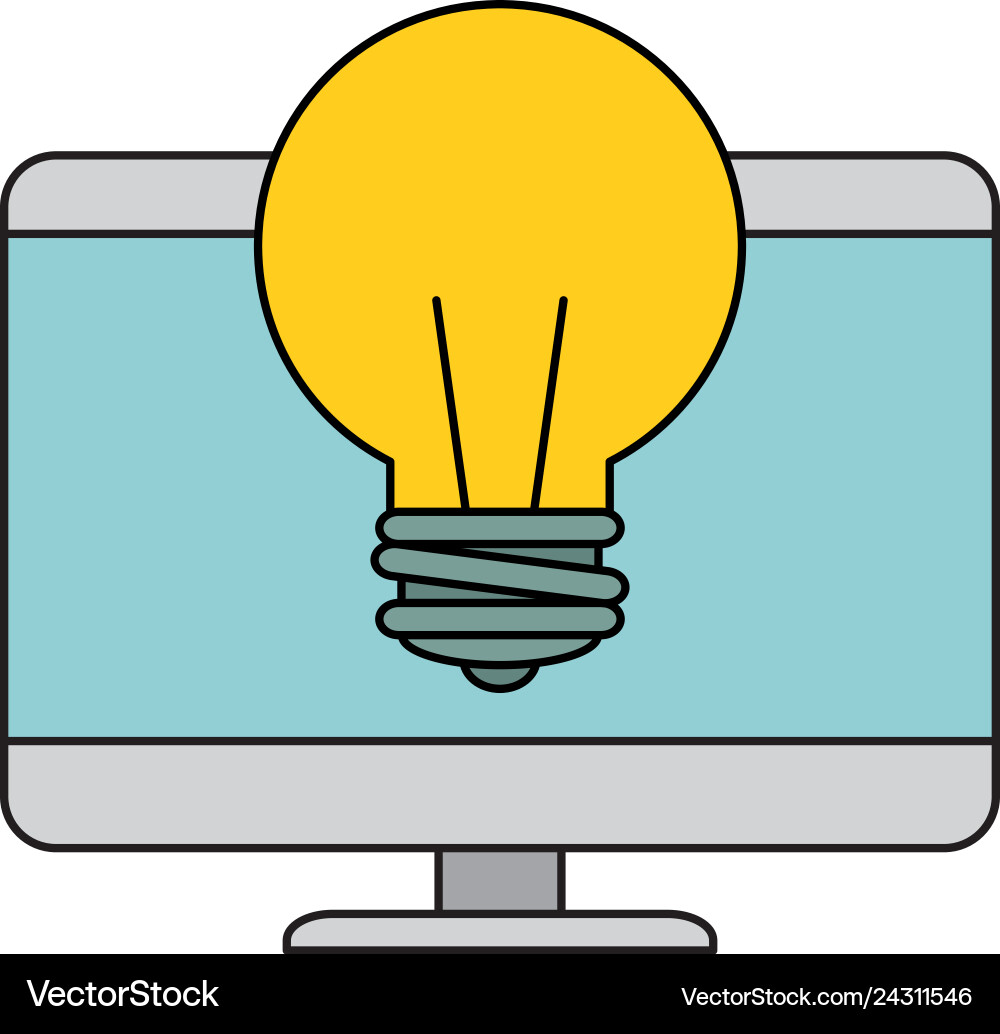 Computer desktop with bulb Vector Image