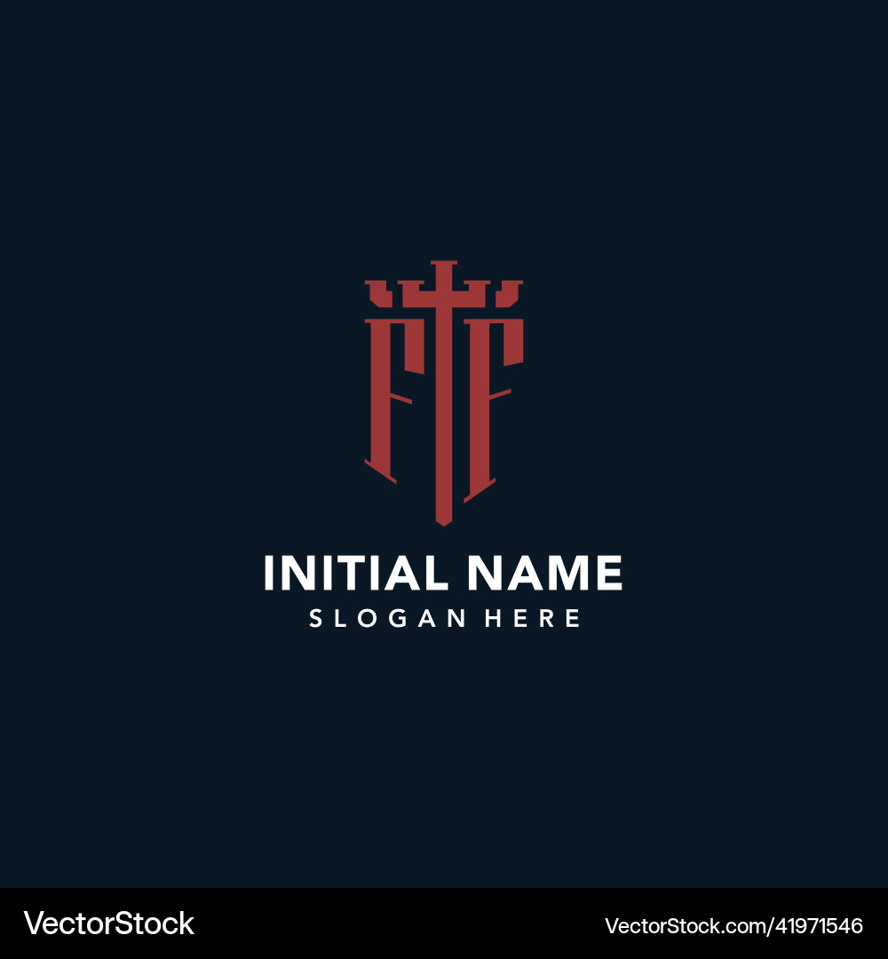 Ff initial monogram logos with sword and shield Vector Image