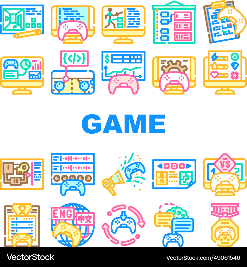 Game development software icons set Game development software icons set vector image