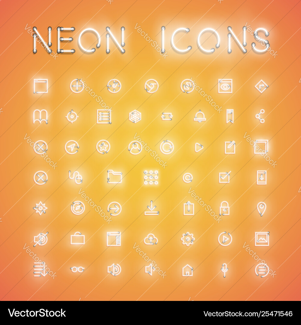Glowing realistic neon icon set for web Vector Image