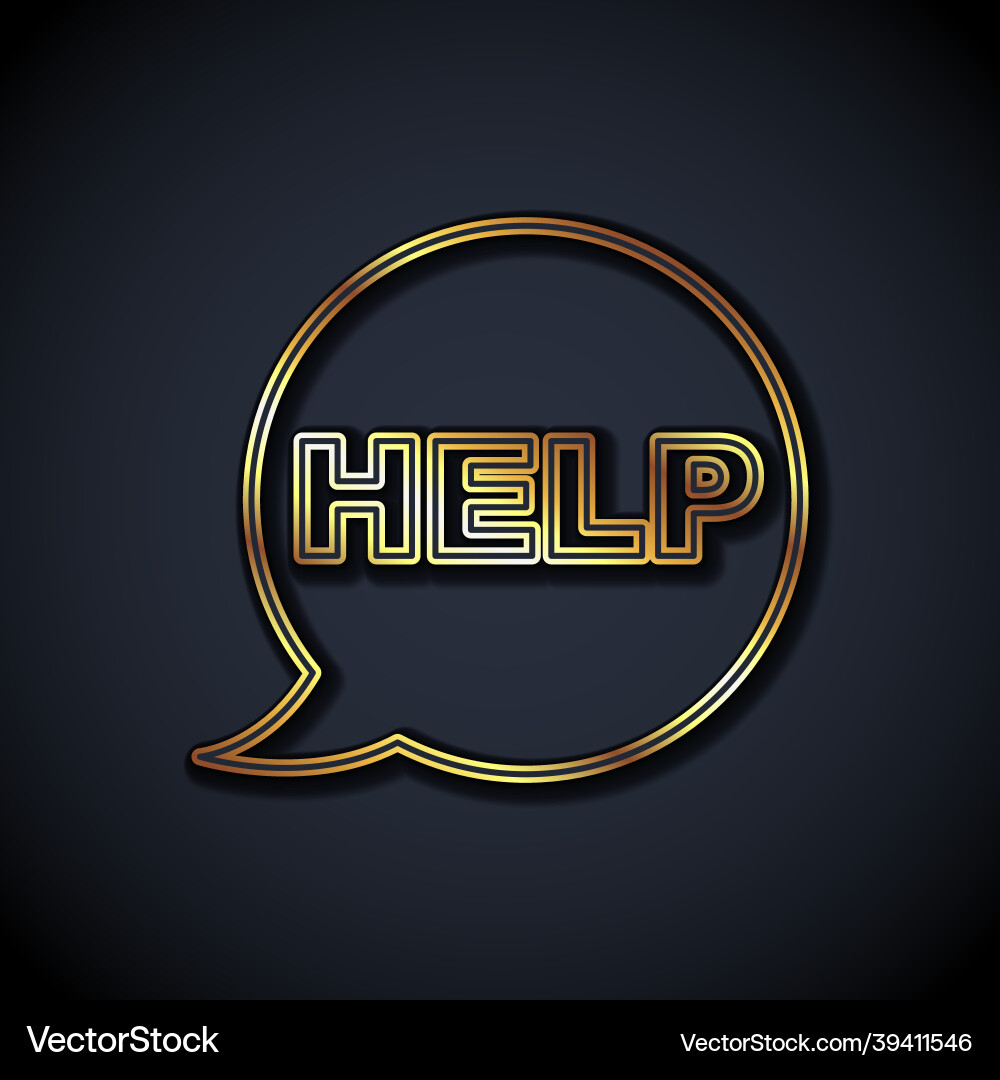 Gold line speech bubble with text help icon Vector Image