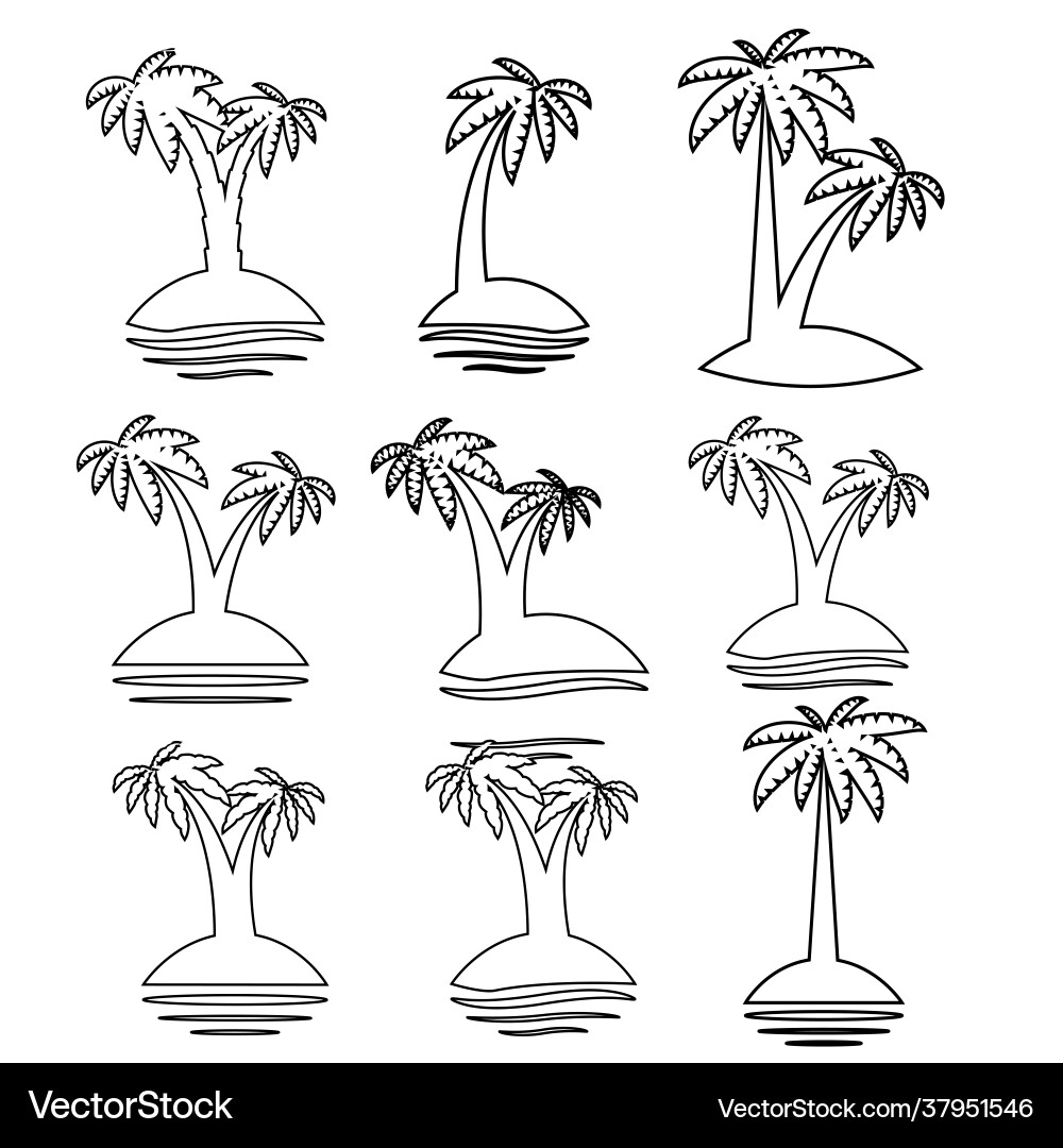 Graphical palm tree set linear style isolated Graphical palm tree set linear style isolated Vector Image