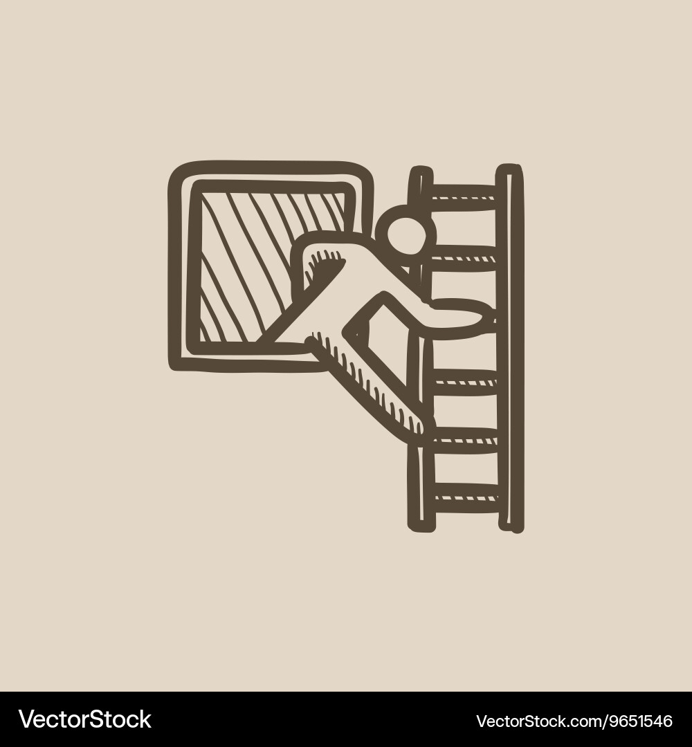 Man leaving building through window sketch icon vector image