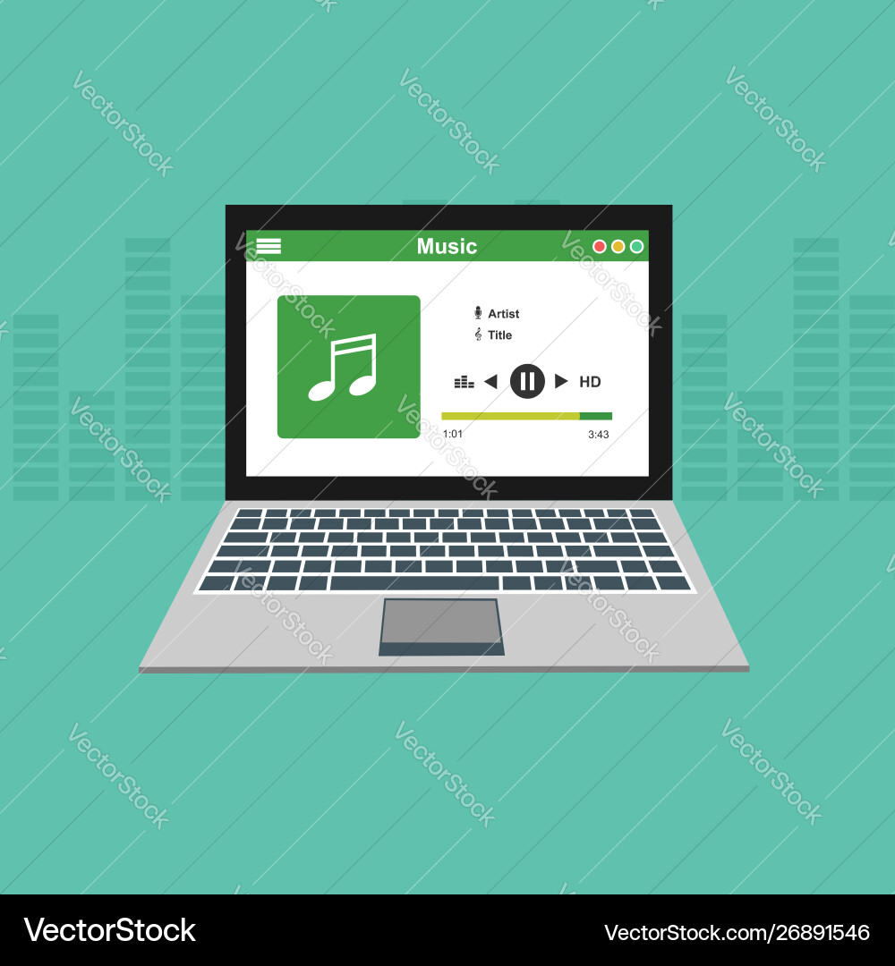Media player application app template with flat Media player application app template with flat vector image