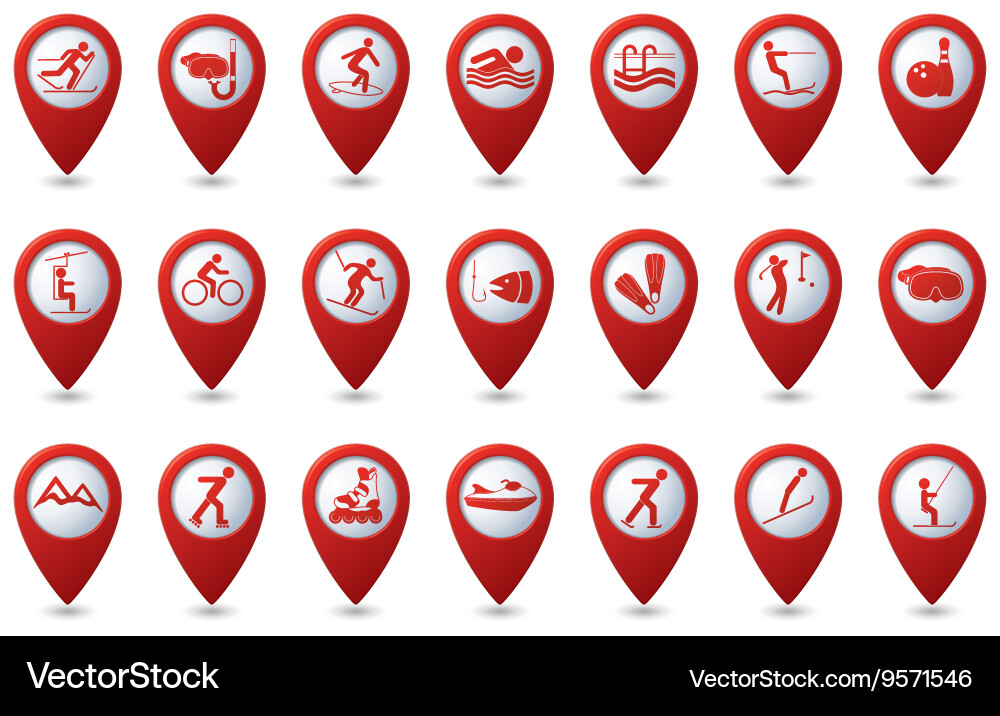 Set of sport icons on red pointer vector image