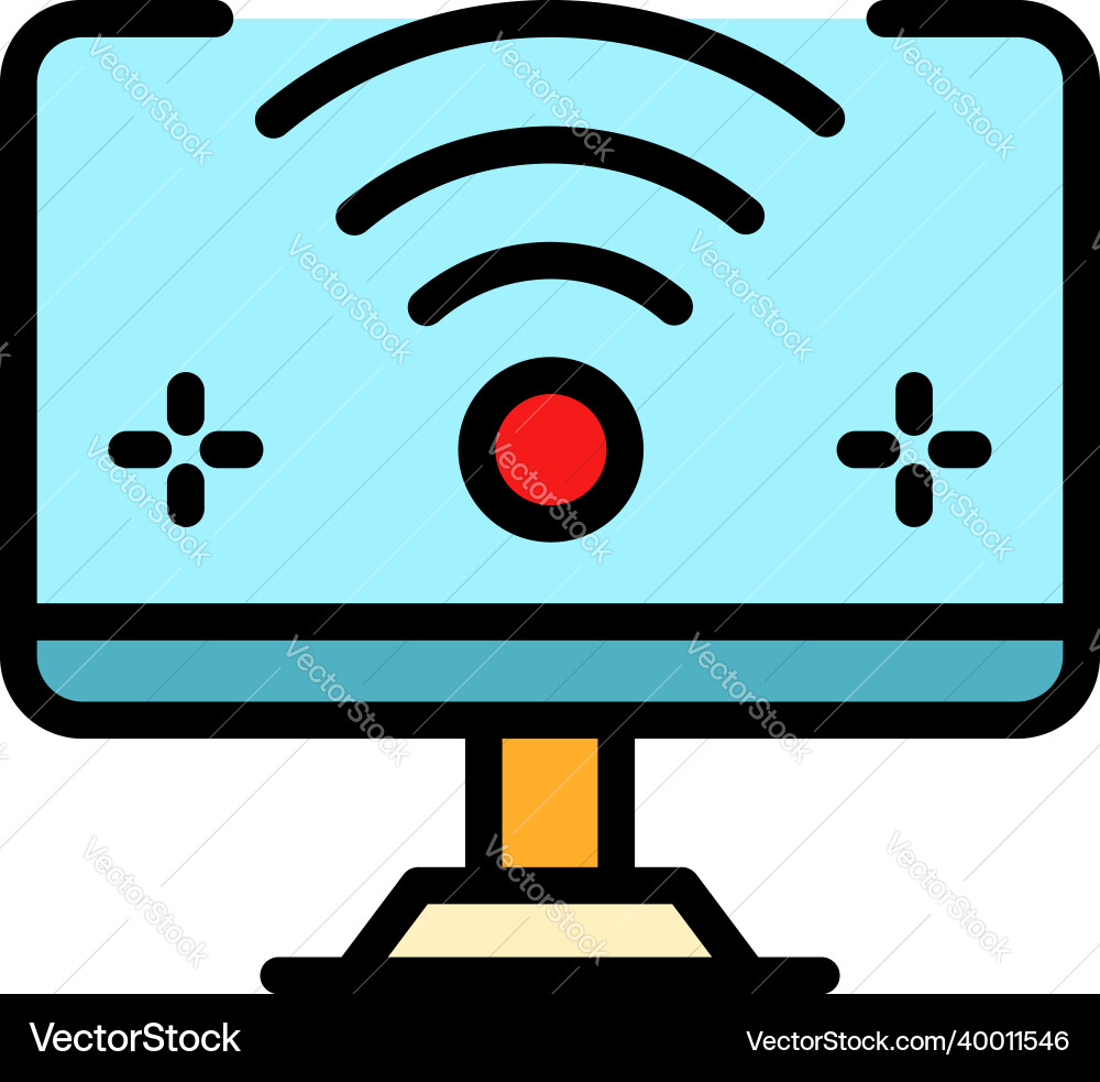 Wifi on computer icon color outline Wifi on computer icon color outline Vector Image