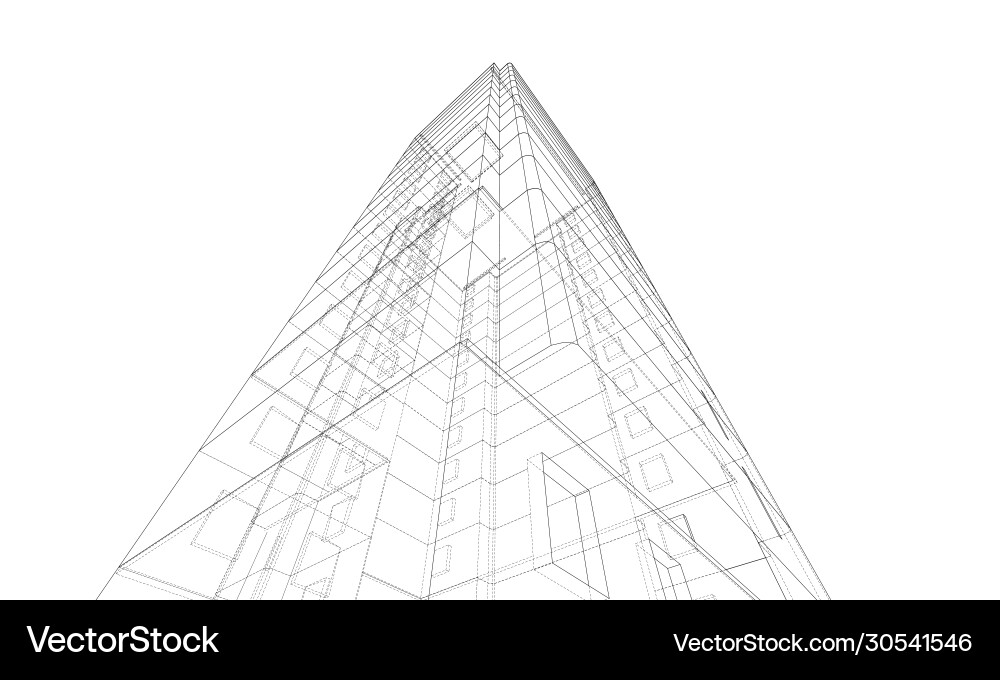 Wire-frame model a multi-storey building vector image