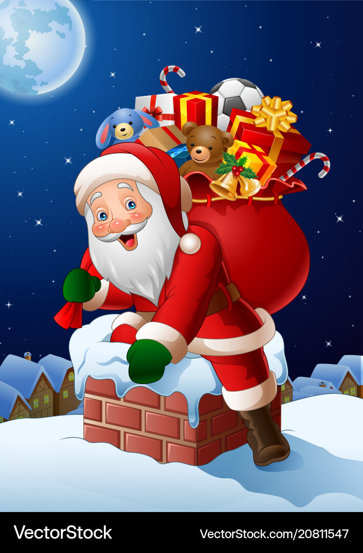 Background christmas santa entered roof the house Background christmas santa entered roof the house vector image