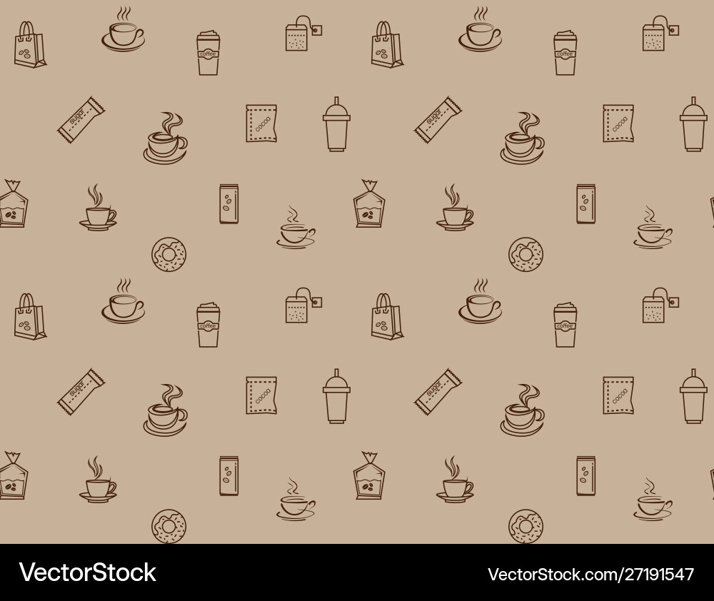 Brown coffee icon set pattern seamless design Brown coffee icon set pattern seamless design vector image