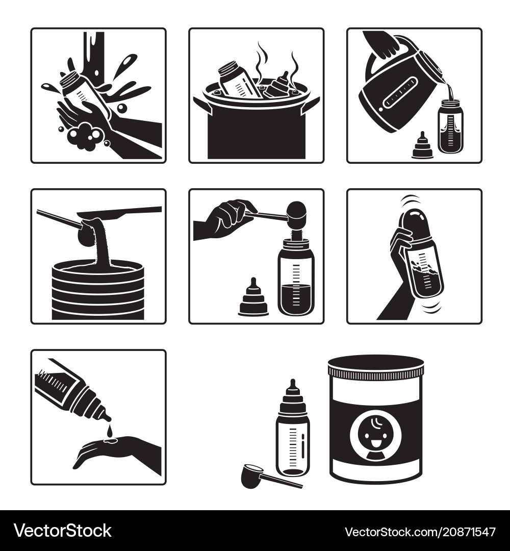 Icons Schritte zur Vorbereitung der Babyflasche Icons Schritte zur Vorbereitung der Babyflasche vektorbild
