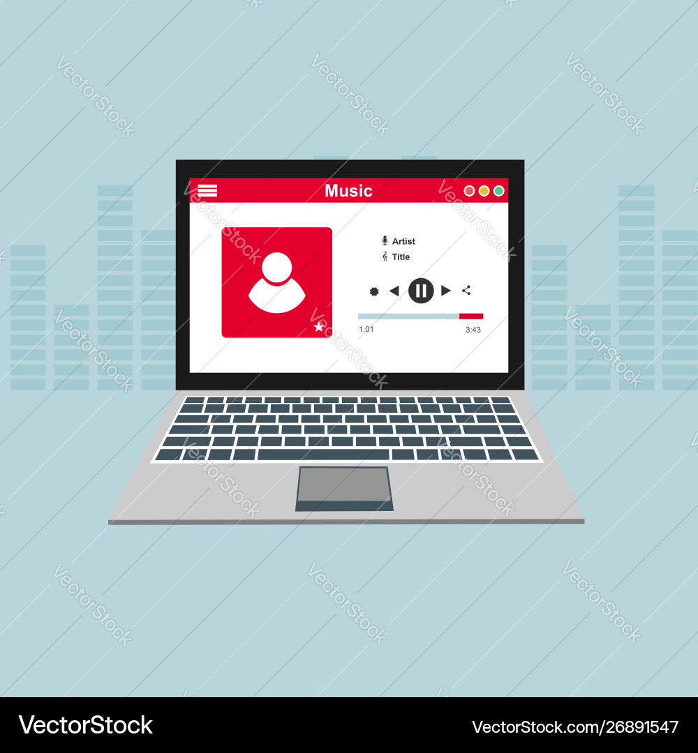 Media player application app template with flat Media player application app template with flat vector image