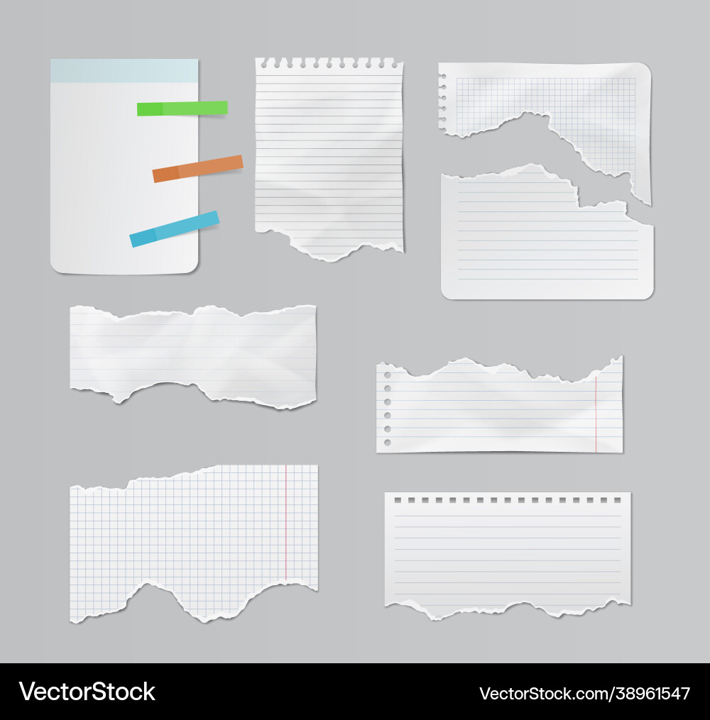Paper different scraps set realistic ripped page Paper different scraps set realistic ripped page vector image