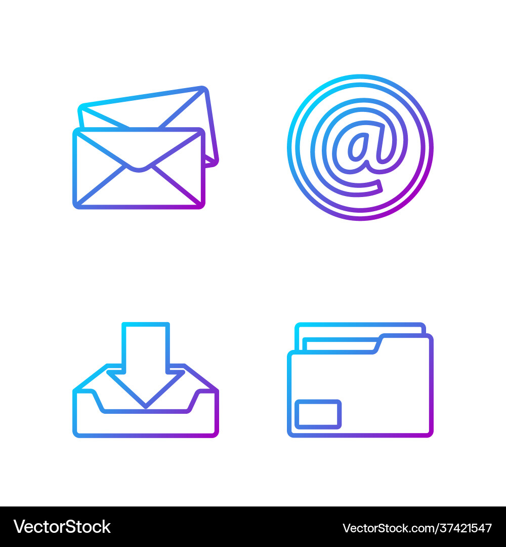 Set line document folder download inbox envelope vector image