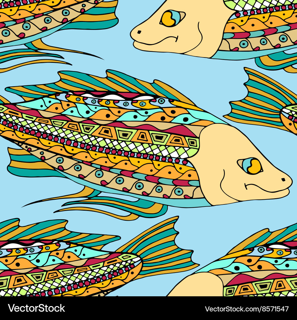 Tangle patterns fish background Vector Image