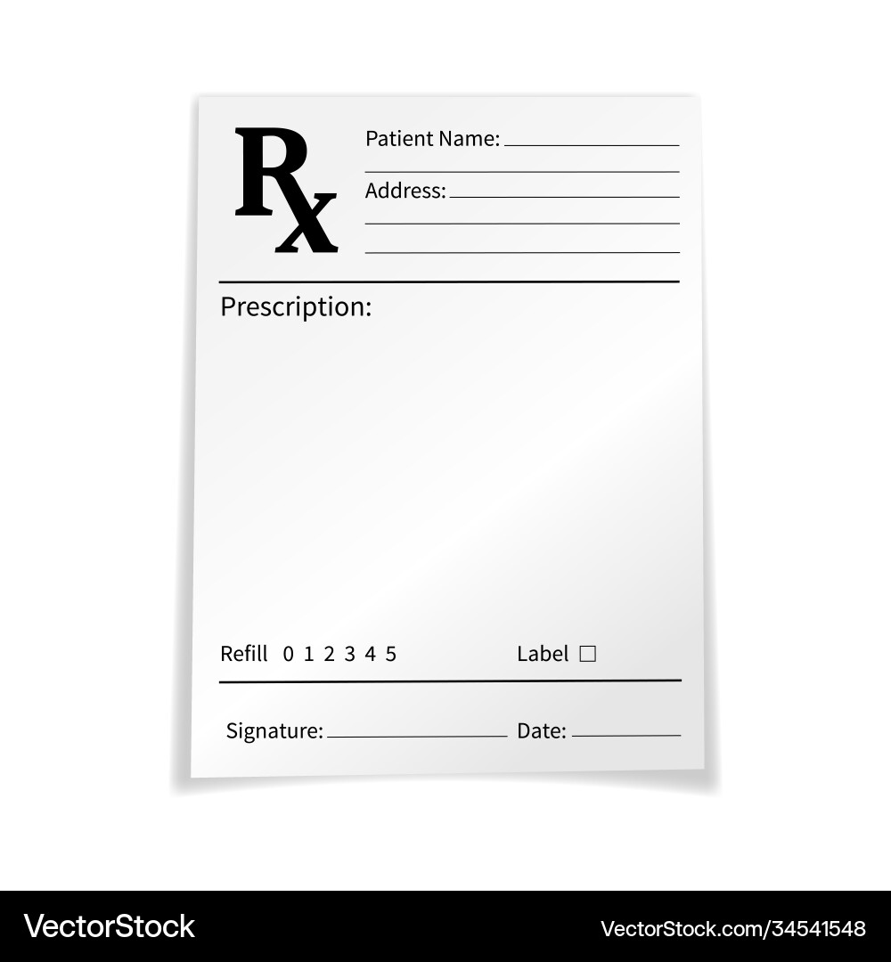 Blank medical prescription form isolated on white Vector Image Blank medical prescription form isolated on white Vector Image