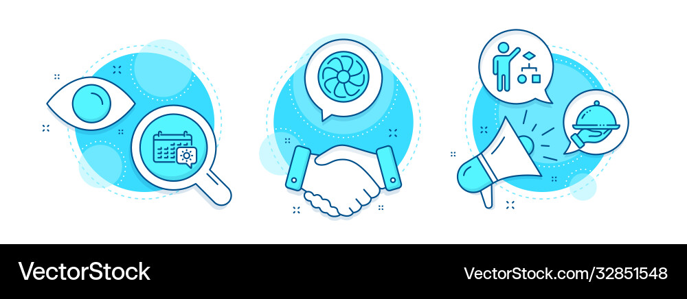 Fan engine travel calendar and algorithm icons Fan engine travel calendar and algorithm icons vector image
